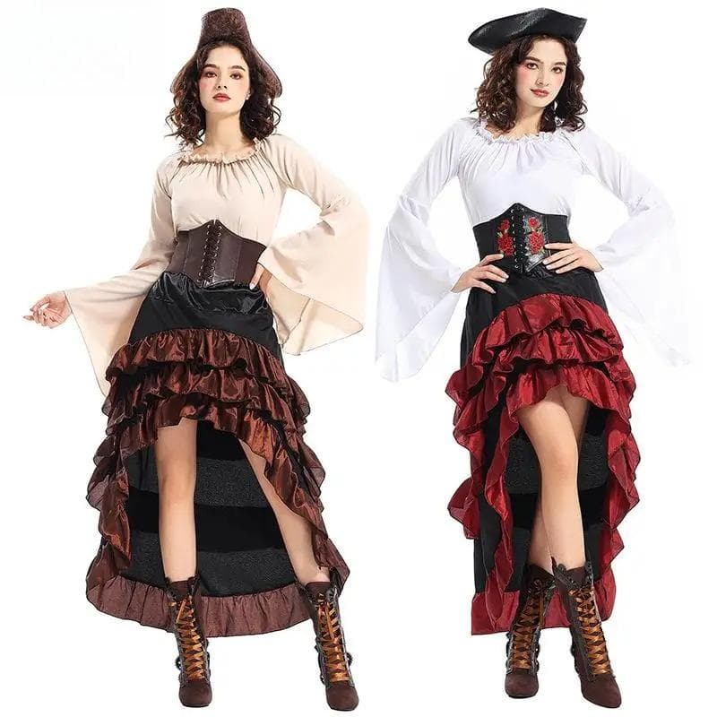 Halloween Pirate Dress Women Cosplay Costumes Long Sleeve Gown Festival Outfit Party Performance Lolita Stage Costume with cm