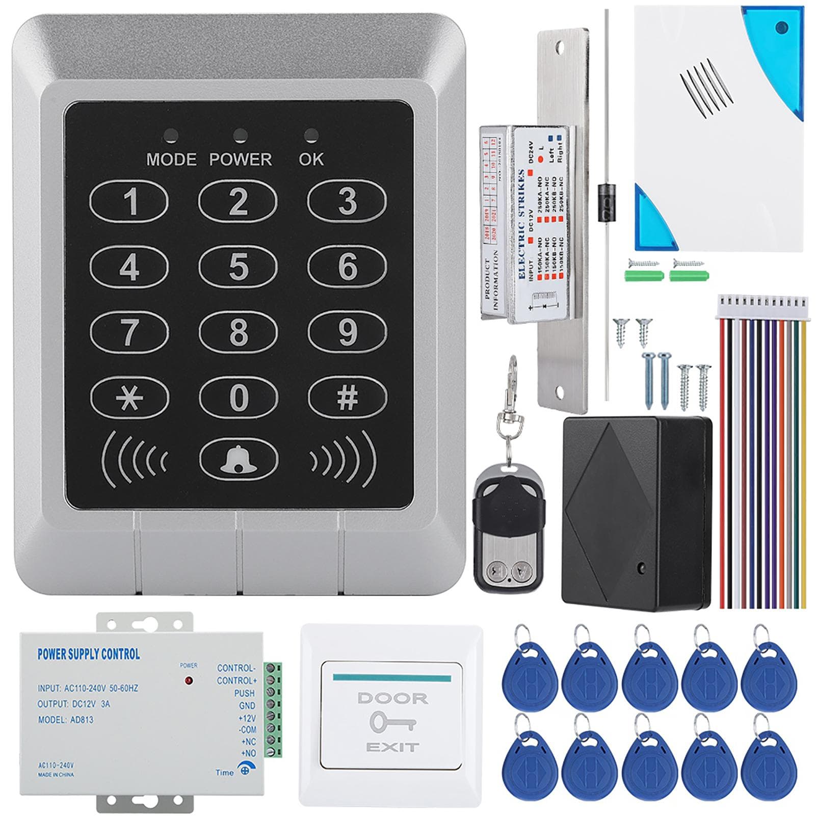 Kit Sistema de Controle de Acesso por Teclado RFID Fechadura de Porta Cartão EM 125KHz Para Entrada de Porta