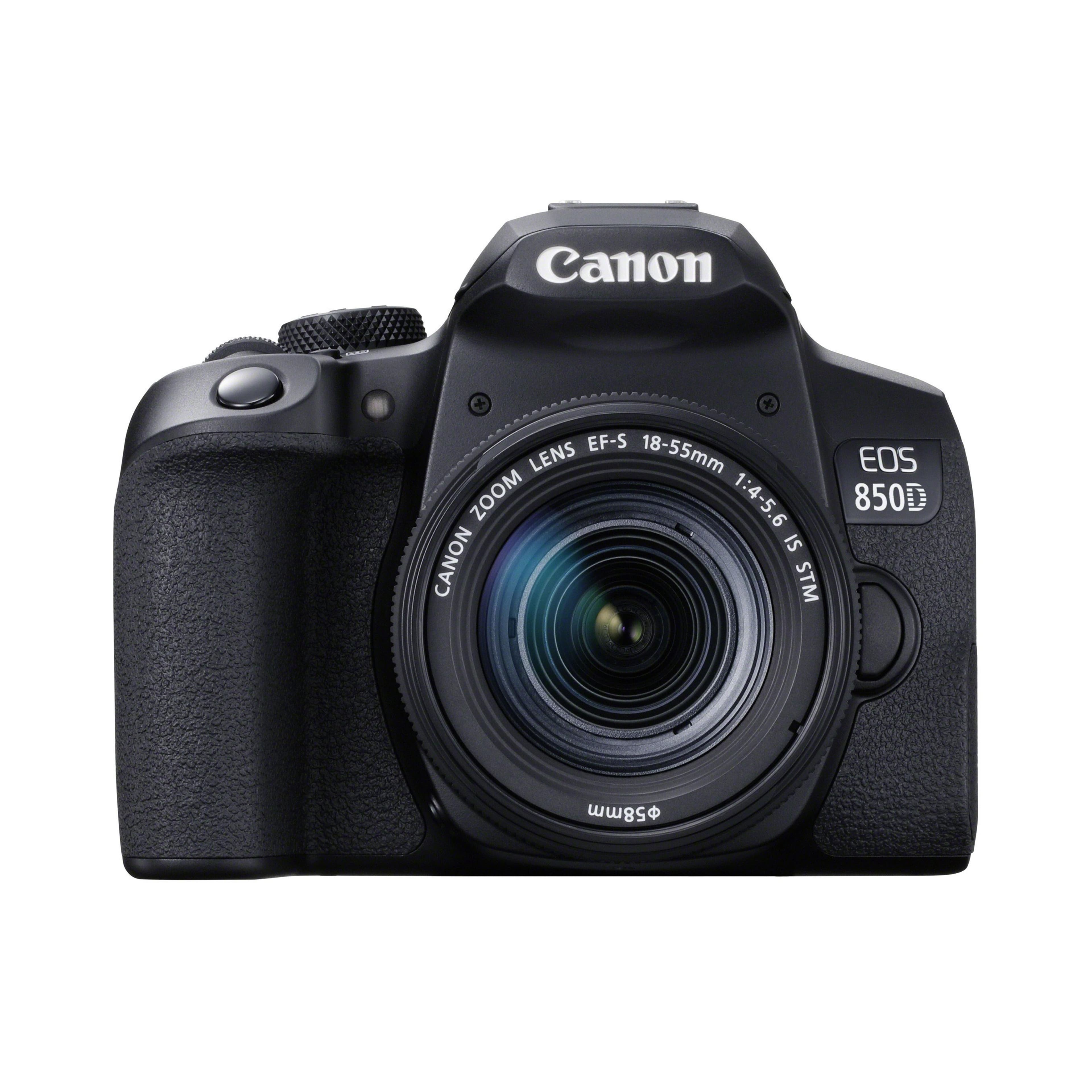 Câmera DSLR Canon EOS 850D + Lente Zoom EF-S 18-55mm f/4-5.6 IS STM preto