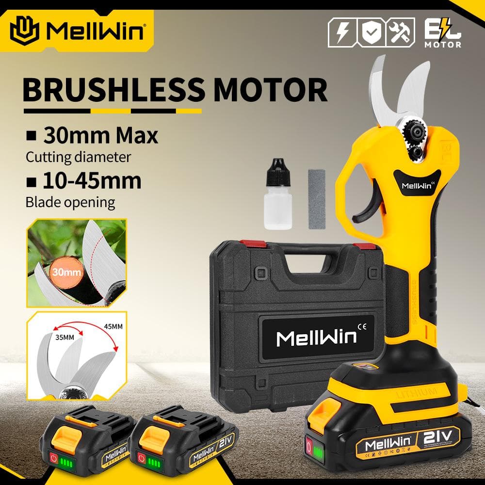 Tesoura de Poda Elétrica Sem Fio MELLWIN 30mm Brushless 2 Velocidades Ferramentas Elétricas Para Bateria Makita 18V