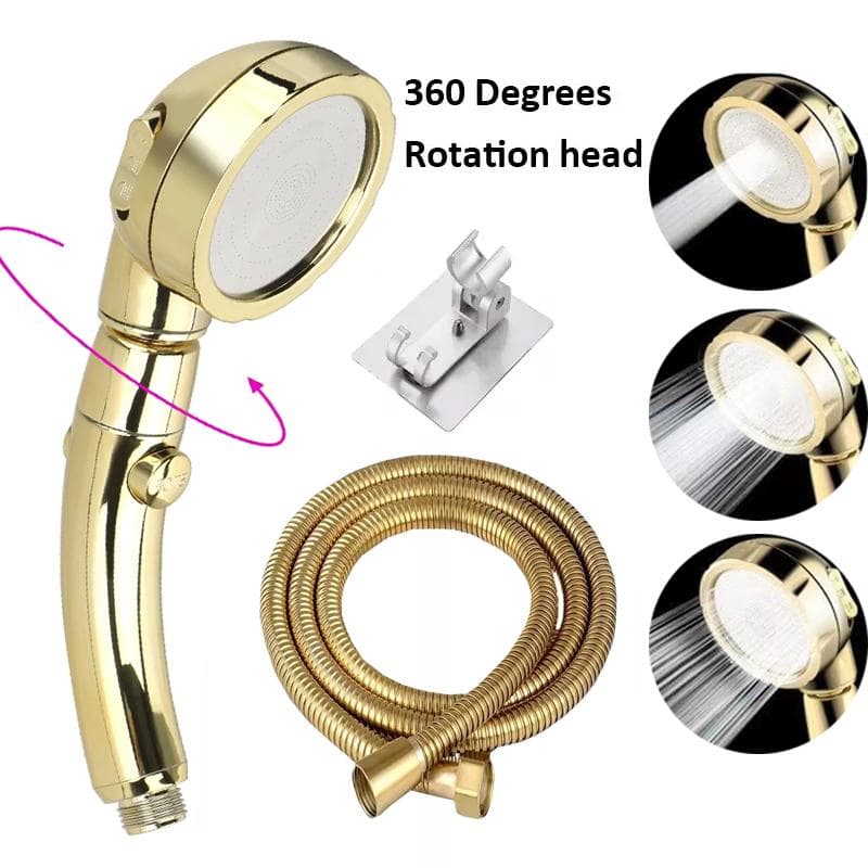 Conjunto de Chuveiro de Alta Pressão com Mangueira e Suporte Dourado 3 Modos Grande Vazão Chuva Chuveiro de Mão Torneira Acessórios de Banheiro