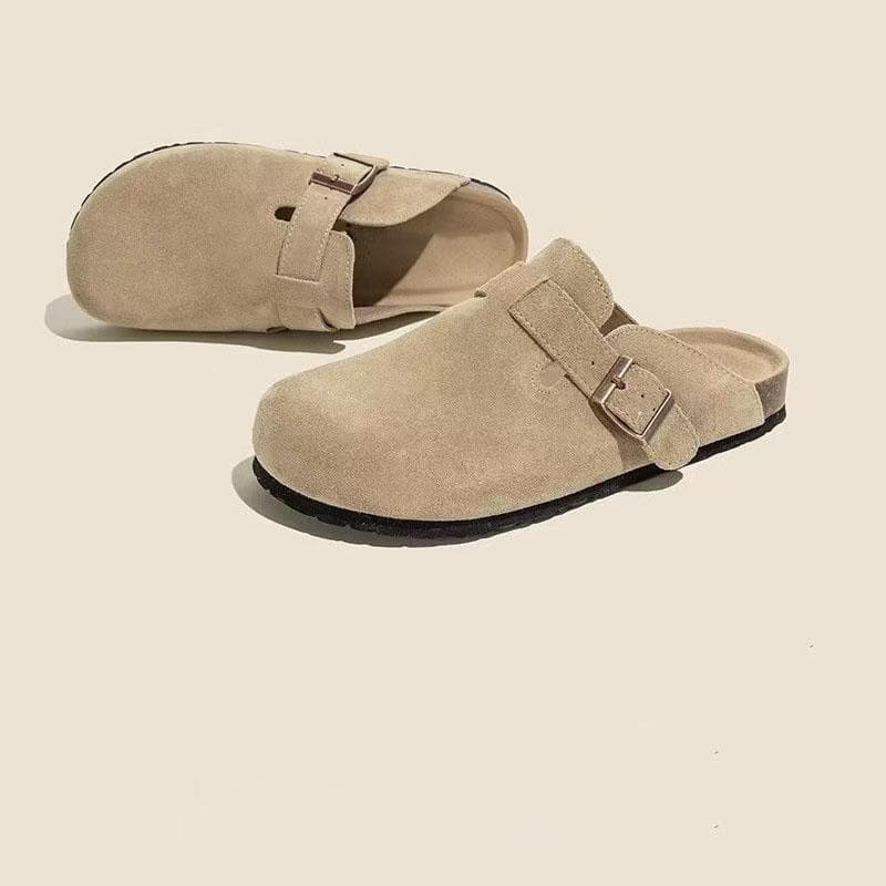 Sapatos Femininos Moda Retrô Sola Grossa Cor Sólida Slingback Sola Macia Sapatos de Casa Tamancos de Camurça Sandálias Primavera cm caqui