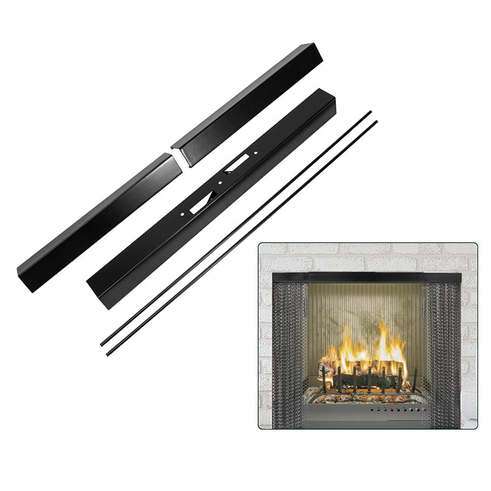 Kit de Haste Ajustável para Lareira J11N Instale para Nivelar a Malha da Lareira Metal Preto para Tela Faísca de Lareira preto