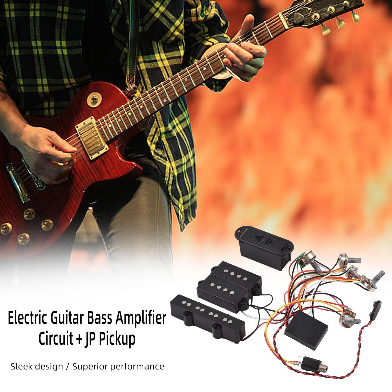 Circuito amplificador de baixo de guitarra elétrica + acessórios de instrumento de captação JP guitarra elétrica preto