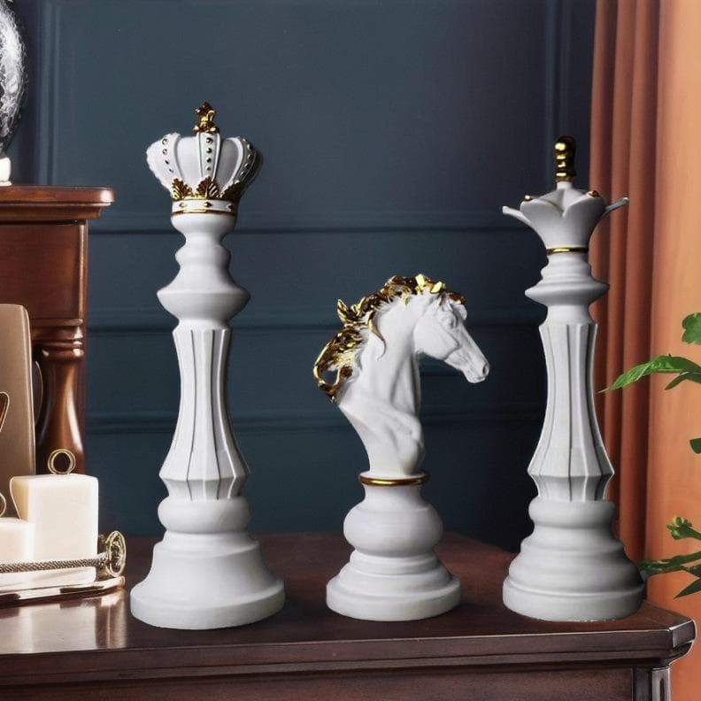 Conjunto de xadrez chinês de resina de luxo: Peças de Rei, Rainha, Cavalo de Guerra e Tabuleiro de Xadrez