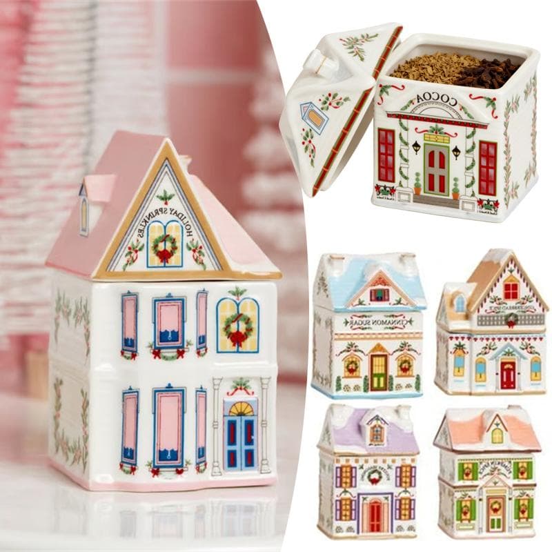 Conjunto Vila de Férias Casa das Especiarias Mini Latas de Chá de Resina Pote de Armazenamento de Temperos Decoração Festiva Bancada da Cozinha