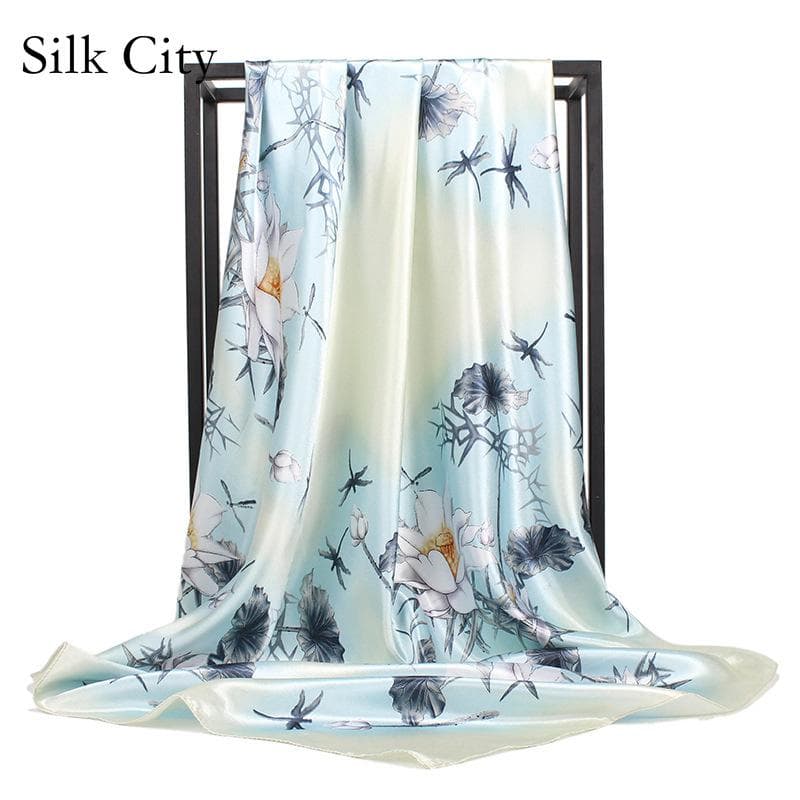 Lenços de seda luxuosos de alta qualidade, lenço de pescoço para mulheres, lenço de seda com corrente, xale decorativo feminino 90cm