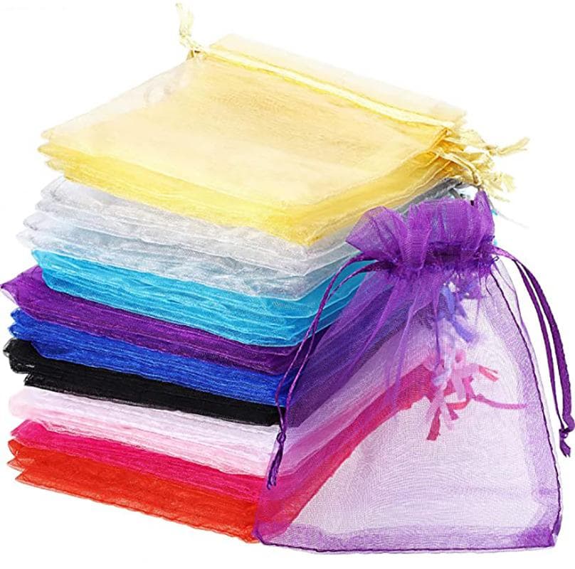 100Pcs Sacos de Organza com Cordão Sacos de Embalagem de Jóias Sacos de Doces Sacos de Aniversário de Casamento Bolsas de Presentes Bolsas de Doces