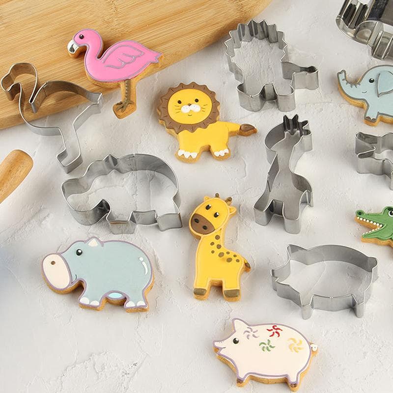 Animal Cookie Cutters For Kids, Safari Zoo Animals 12 Pcs Cookie Cutters Set With Lion, Giraffe, Hippo, Koala, Elephant, Dog