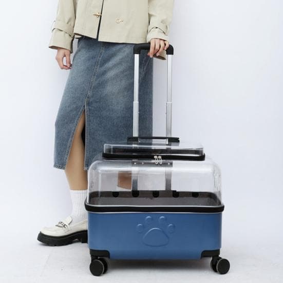 Transportador de Gato com Rodas Transportador de Animal de Estimação Transparente Mala Trolley para Gato com Orifícios Respiráveis