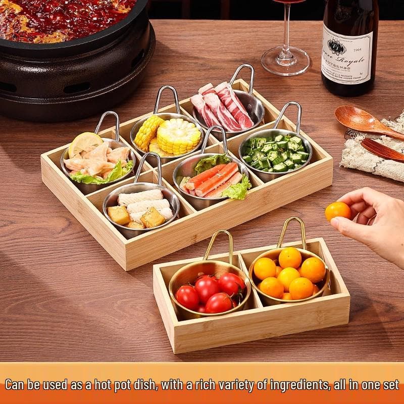 Creative Bamboo & Wood Divided Tray for Hot Pot & BBQ Restaurant