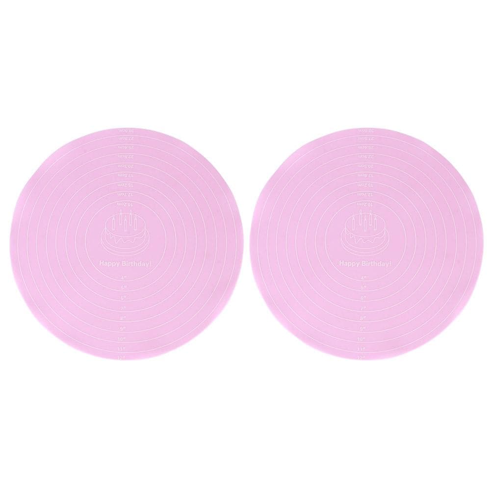 2PCS NonStick Round Silicone Dough Rolling Mat Baking Pastry Pad Sheet Liner for Cake Turntable Stand