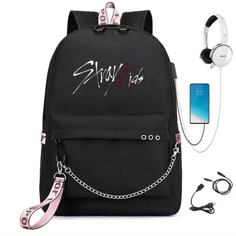 Mochila StrayKids Periférica Mochila de Corrente Recarregável USB Bolsa de Lazer Mochila de Viagem