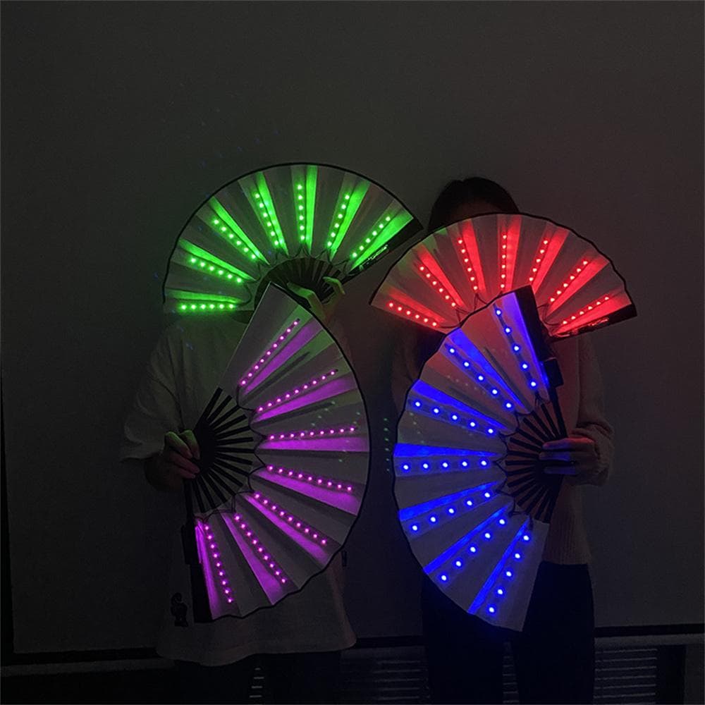 Leque de led dobrável e piscante, luzes de dança, show noturno, luminoso, bar, festa, presentes, brilha no escuro, suprimentos para festa vívida