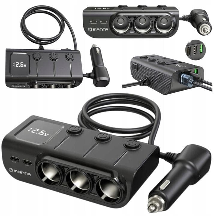 Rozdzielacz Gniazda Zapalniczki Ładowarka Rozgałęźnik 12-24V Pd Usb Qc 120W