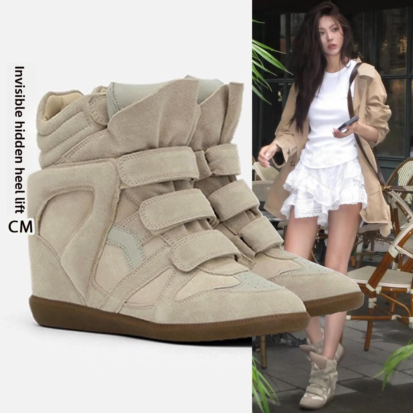 Palmilha Invisível Aumentadora de Altura Sapatos de Cano Alto para Mulheres, Sapatos Casuais Versáteis para Roupa Esportiva cm preto