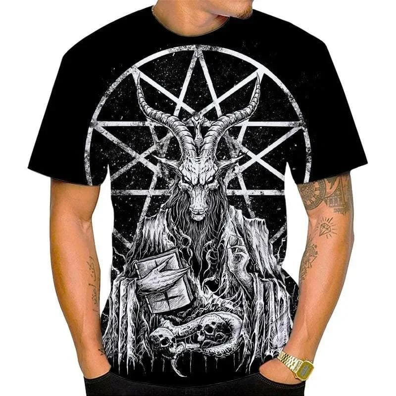 Nova Camiseta Estampa Demônio Satanás 3D Verão Masculino Feminino Manga Curta Moda Harajuku Hip Hop Casual Unissex Streetwear cm
