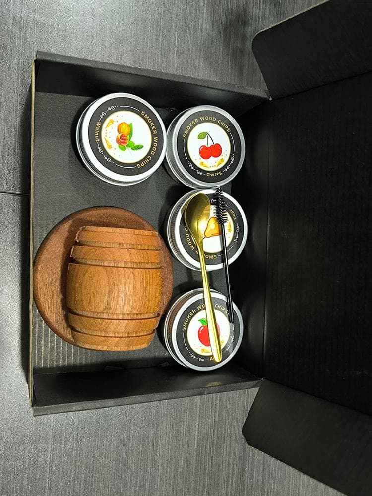 Kit Defumador de Whiskey com Lascas de Madeira Natural Anti-Queimadura Conjunto Defumador de Coquetel Cubo de Gelo Reutilizável de Aço Inoxidável