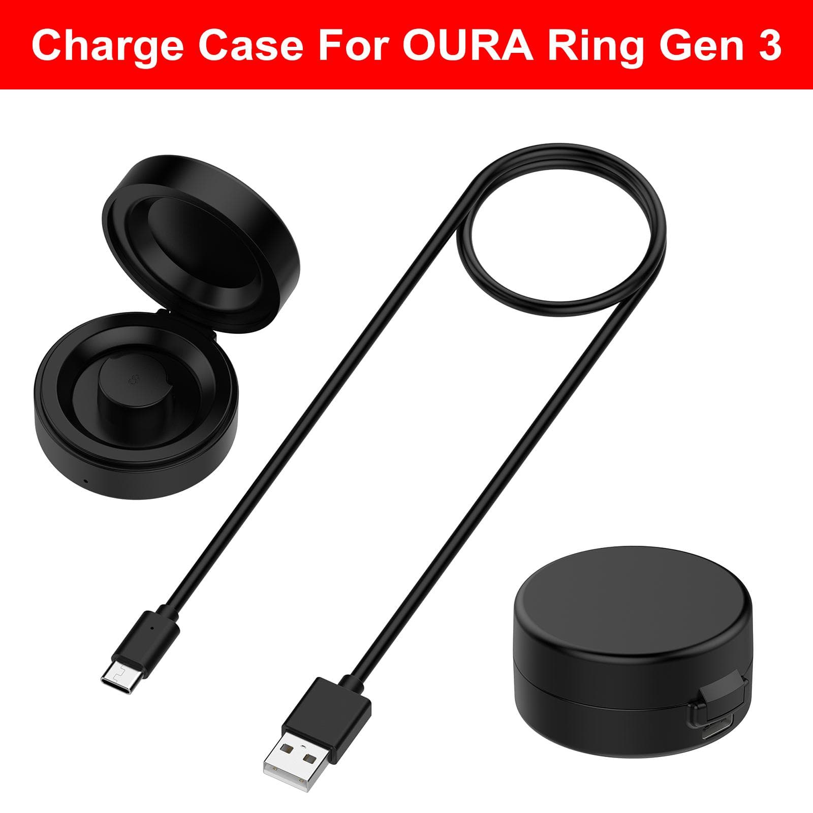 Compatível com Estojo de Carregamento Oura Ring Gen 4 Gen 3 Dock de Carregamento Portátil Seguro com Cabo USB-C para Acessórios de Anel Inteligente