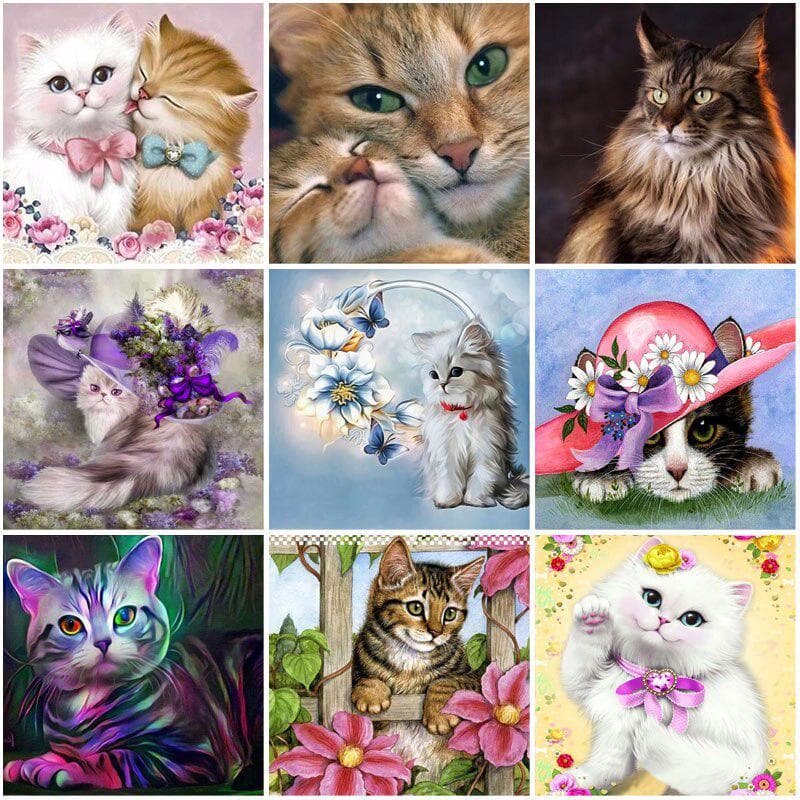Gato diy 5d pintura diamante redondo completo resina animal flor diamante bordado mosaico ponto cruz strass arte da parede decoração de casa azul