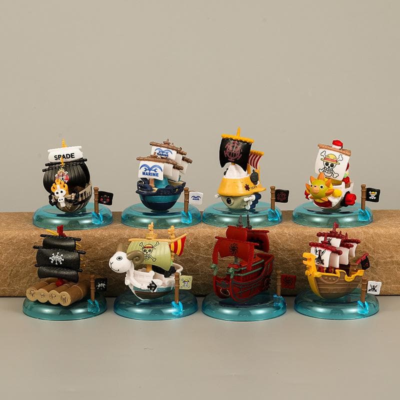 8Pcs/Set One Piece Thousand Sunny Pirate Ship Doll Navy Going Merry Mini Boat GK Model Collection Toys Children's Presents