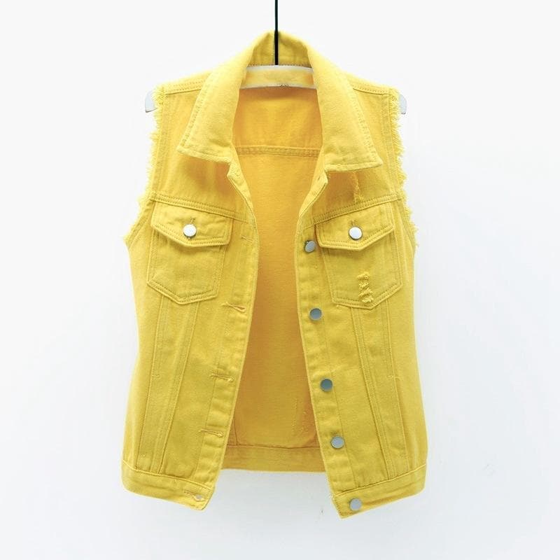 Colete Jeans Feminino Abotoamento Simples Outono Inverno Sólido Casual Gola Lapela Bolso Sem Mangas Curto Casaco Jeans Streetwear cm caqui