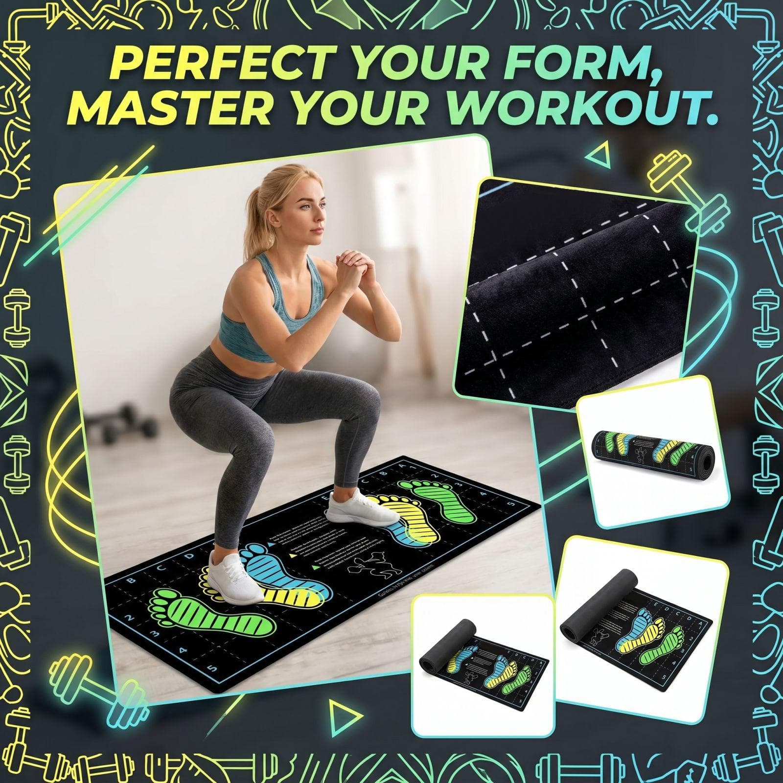 Home Fitness Exercise Mat Crystal Velvet Non Slip Squat Push Up Positioning Mat for Men and Women Workout Training Floor Mat branco