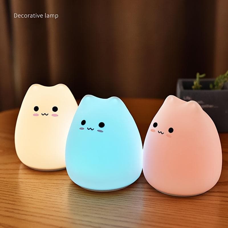 Luz Noturna de Silicone para Gato com Sensor de Toque, Luminária de Mesa LED, Base de Plástico, Luz de Mesa Decorativa a Pilha com LED Colorido para