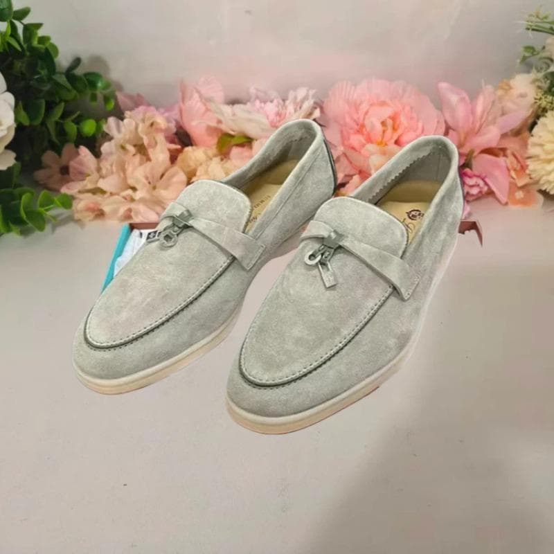 Chinelos Casuais Femininos Estilo Britânico Sapatos Preguiçosos de Um Passo Sola Reta Lã Enfeitada Pendentes Sapatos de Lazer cm cor de pele