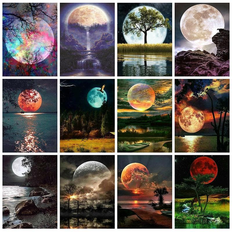 Completo 5D Diy Pintura Diamante Lua paisagem Mundo Diamante Bordado Ponto Cruz Decoração de Casa Presente Feito à Mão