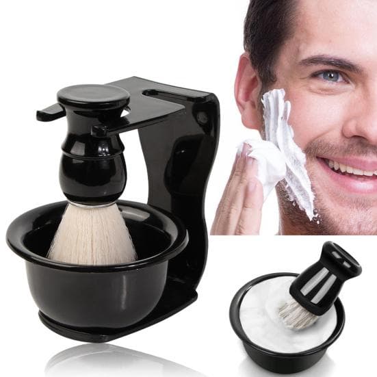 Kit de Cuidados para Barba 3-em-1 com Pincel de Barbear, Tigela para Sabão, Suporte, Design Ergonômico, Conjunto de Cuidados para Barba, Ferramentas