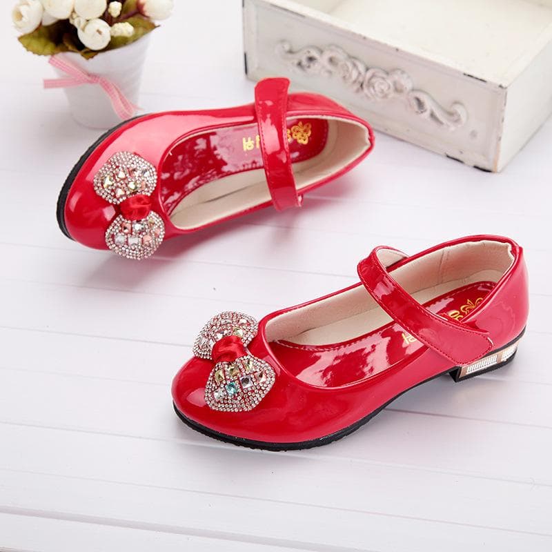 Meninas Crianças Criança Princesa Sandálias Rebite T-Strap Flats Bico Fino Sapatos Formais cm vermelho