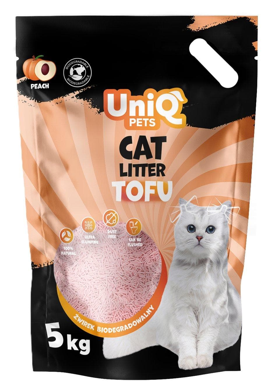Uniq Pets | Areia de Tofu Biodegradável para Gatos | Embalagem 12L - 5Kg - Pêssego 12L