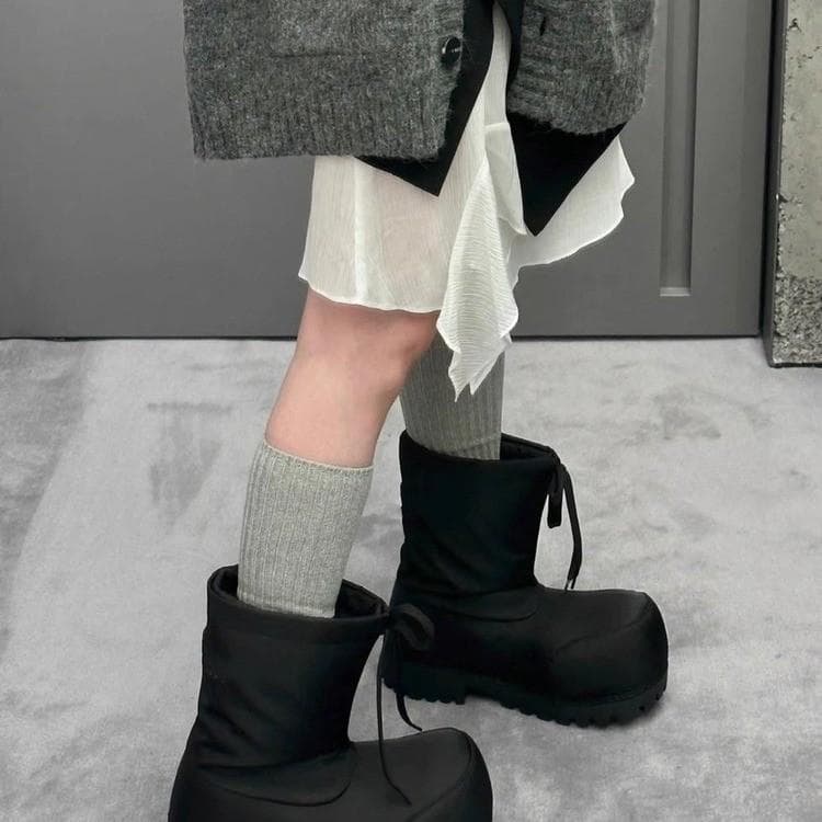 2025 inverno novo cordão cabeça grande botas de couro botas de plataforma ao ar livre femininas botas de esqui feias fofas quentes e altas botas de