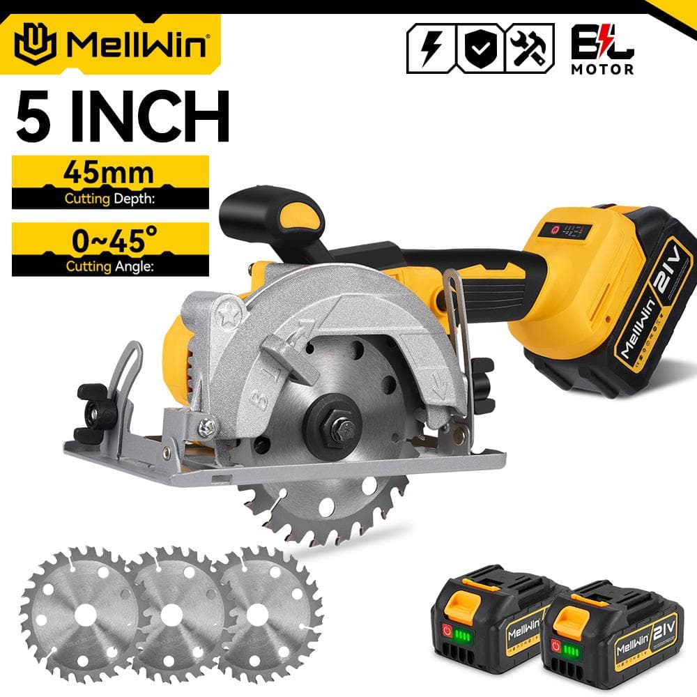MELLWIN 125MM 5 Polegadas Serra Circular Elétrica Sem Escovas Portátil Multifuncional Ferramenta Elétrica para Marcenaria Para Bateria Makita 18V