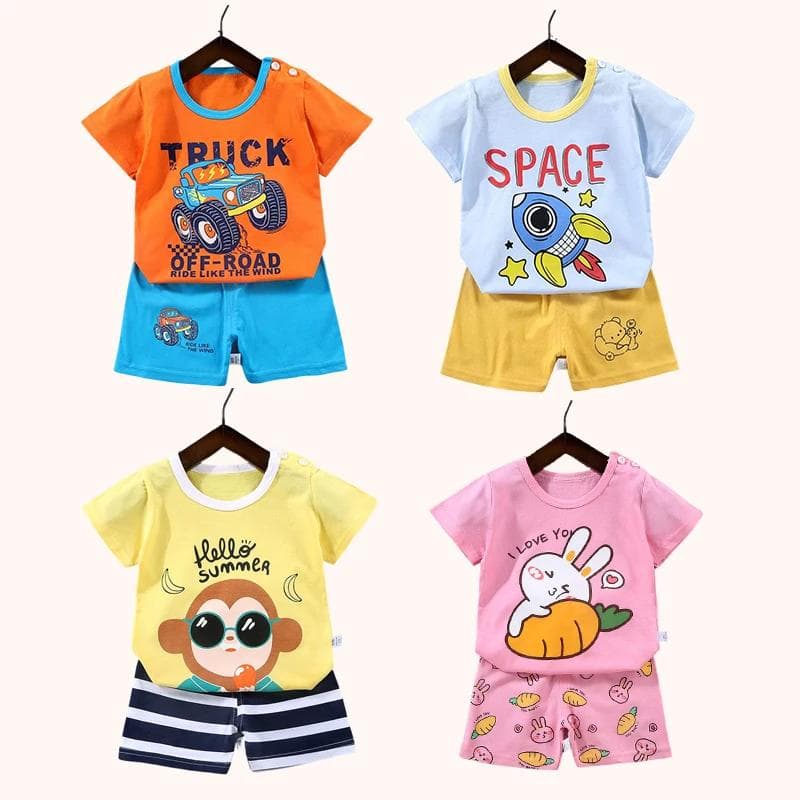 2 Peças Roupas Infantis Conjuntos Infantis Menino Menina Camiseta Shorts Verão Algodão Manga Curta Roupa de Bebê Infantil Terno de Criança