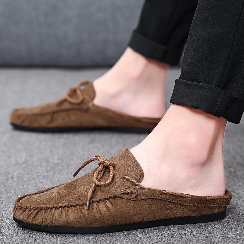 Sapatos Meia-temporada de Verão Para Homens Sapatos Sociais Mules Chinelos Masculinos Sapatos Casuais de Couro Mocassins Abertos Atrás Chinelos