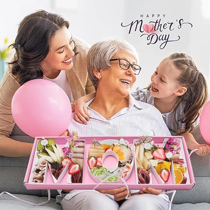 Caixa Decorativa de Cartão Letra MOM para o Dia das Mães Vazia para Encher Floral Doces Presentes cor-de-rosa
