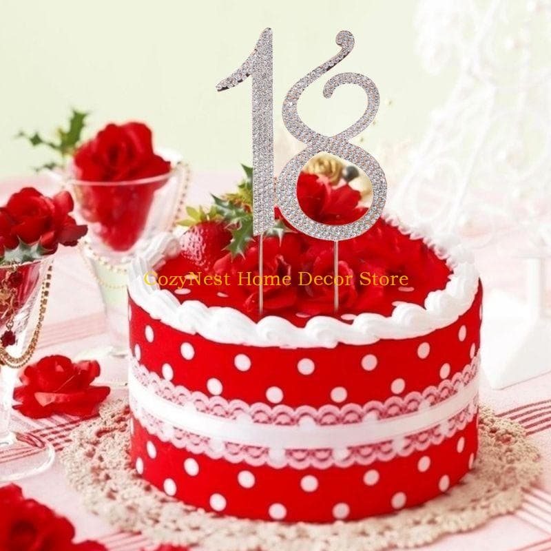 92MF Diamante para Strass Número 18 Bolo Para 18º Aniversário Casamento Annivers