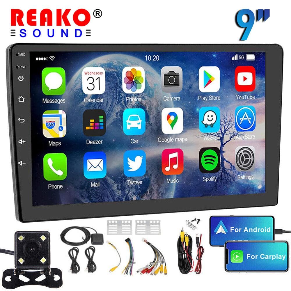 REAKOSOUND 2 Din 9 '' Andriod 11 Reprodutor multimídia para carro Carplay Navegação GPS Bluetooth Wifi USB FM Mirror Link HD Áudio para carro