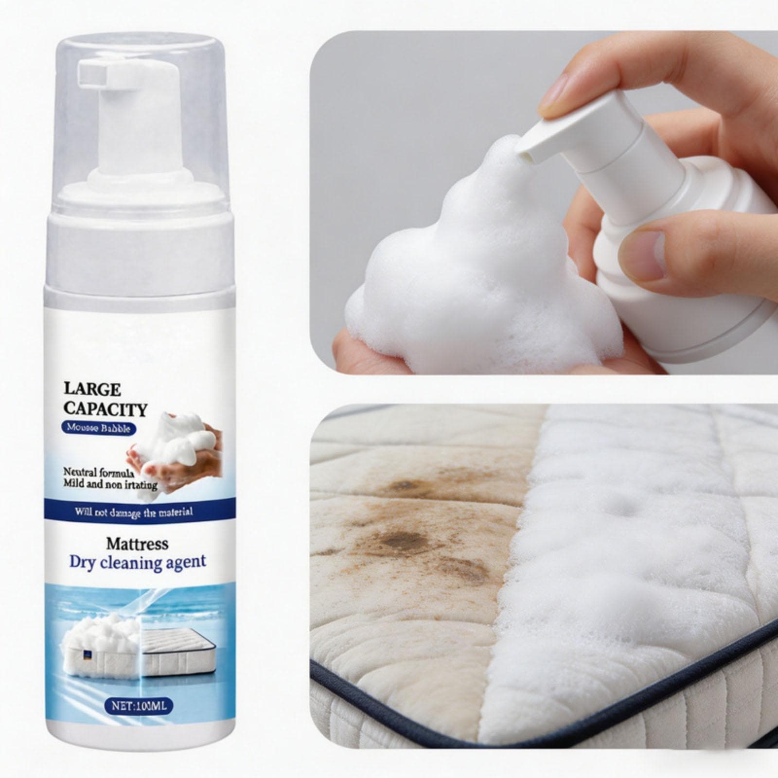 Agente de Limpeza a Seco para Colchão 100ml Limpador em Espuma Fórmula Neutra Suave Não Irritante Adequado para Superfícies de Tecido Estofado e