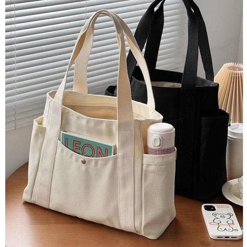 Bolsas de lona de grande capacidade para trabalho, transporte, bolsa de transporte, estilo universitário, roupa de estudante, bolsa de ombro branco