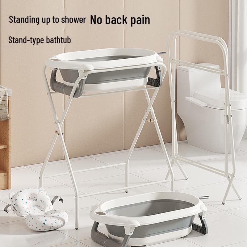 Conjunto Banheira de Bebê e Mesa de Cuidados com Suporte Elevado e Escorredor cinza