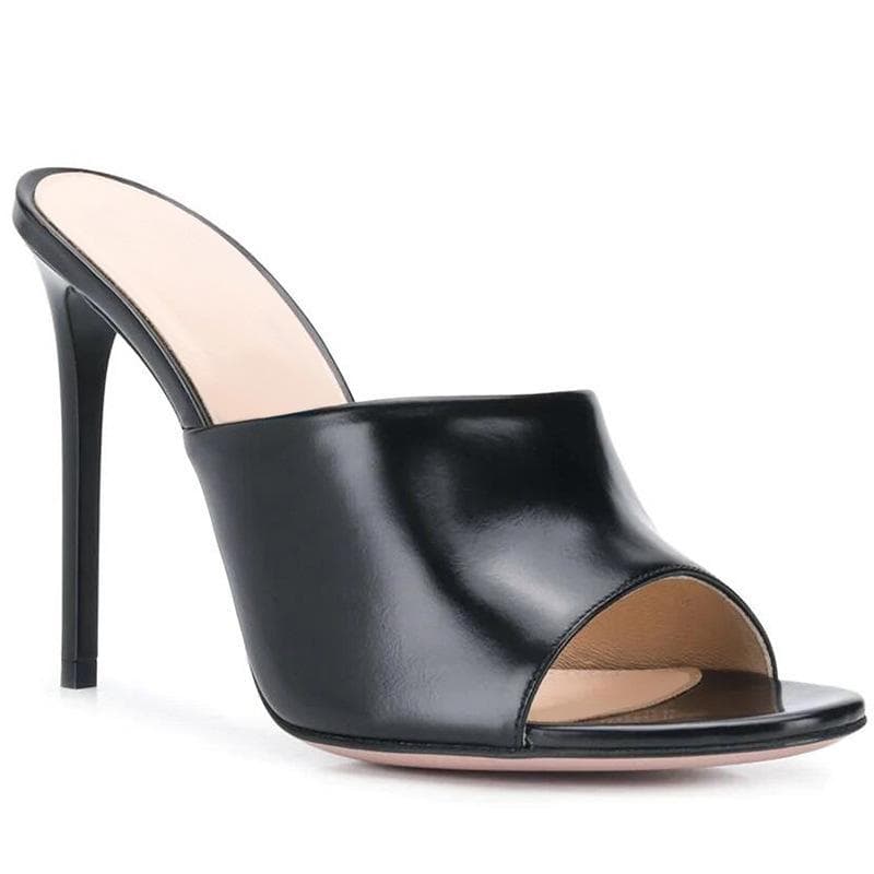 Chinelos Sexy Salto Alto Mules Sapatos de Festa de Verão Exterior Marca Designer Slides Senhoras Preto Rosa Nude Chinelos Tamanho Grande 45 cm preto