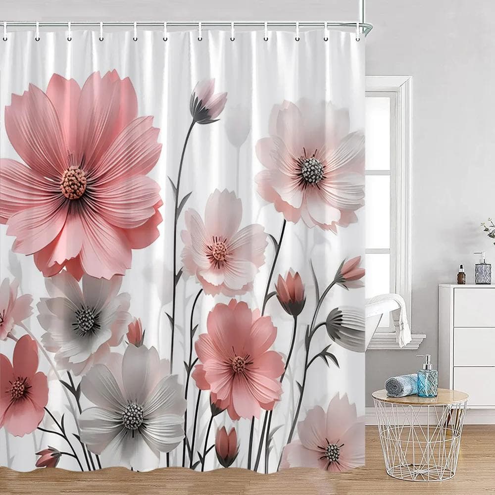 Cortinas de Chuveiro com Estampa de Flores em Aquarela Flores Coloridas Borboleta Vegetação Plantas Natureza Decoração para Casa para Banheiro
