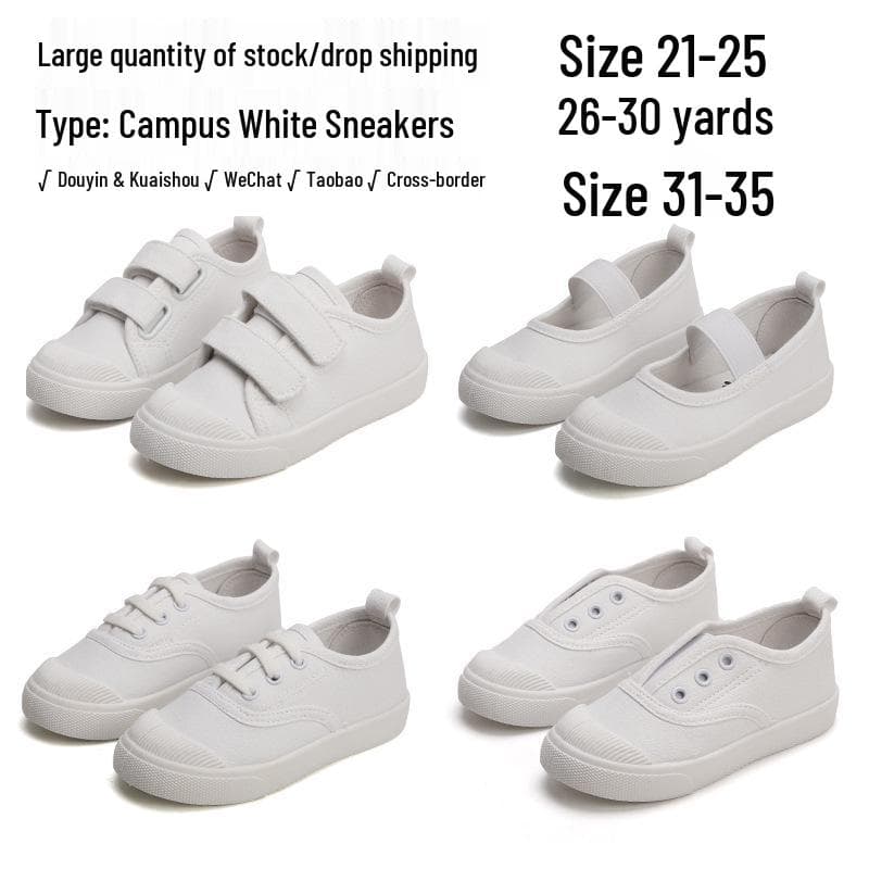 Sapatos de Lona Brancos de Primavera e Outono para Crianças - Sola Macia para Meninos e Meninas, Estilo Jardim de Infância para Interior cm