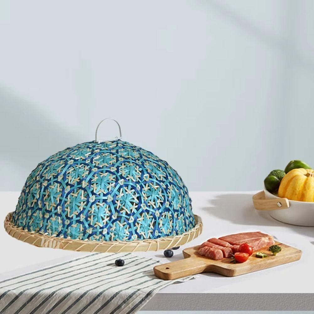 Capa de Mesa de Jantar Trançada em Rattan Bohemia Protetor de Restos de Comida Guarda-chuva para Frutas e Legumes Tampo de Mesa vermelho