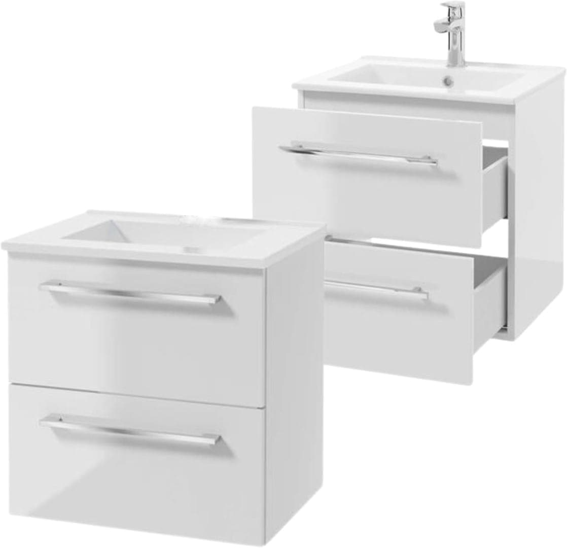 Armário de banheiro com pia 50 cm, suspenso, branco, com fecho suave Pinia