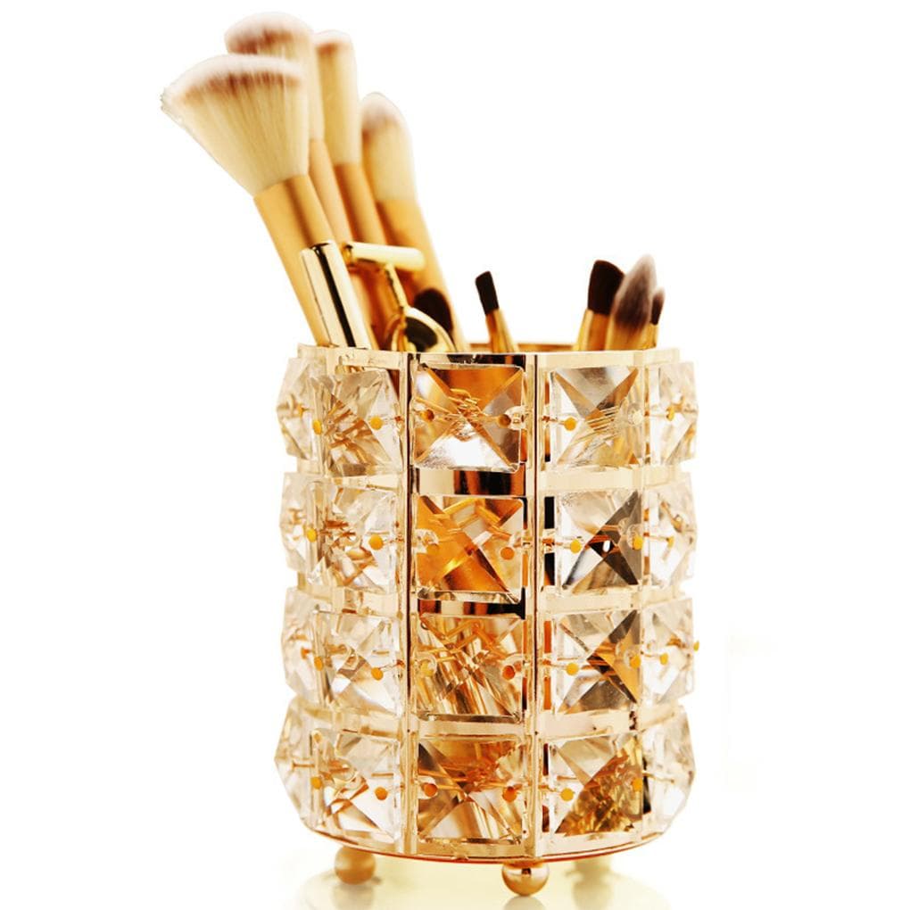 Pincéis de maquiagem cristal bling organizador dourado cosméticos escova caneta lápis titular vela caixa armazenamento recipiente ouro