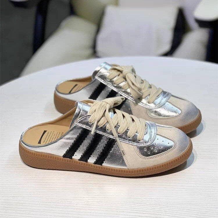 Sapatos de meia-sola femininos estilo retrô, antigos, polidos, de fundo plano, para usar como outer wear, 2025, novos, versáteis, confortáveis, sem